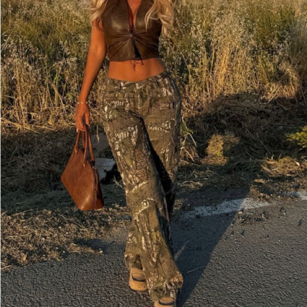 Fashion Nova Olive Camo Wide Leg Pants